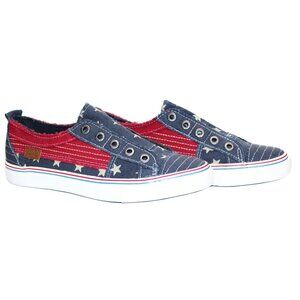 Blowfish Malibu Play Red White Blue Patriotic Canvas Slip On Sneakers Women's 9